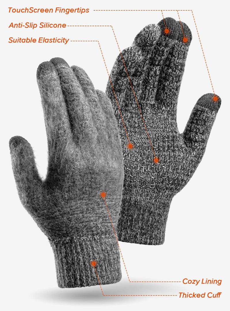 TRENDOUX Winter Gloves Women Men, Touchscreen Glove, Texting Smartphone Riding - Anti-Slip - Thermal Liners - Knitted Soft Material - Hands Warm Glove for Driving - Black Gray - L - Image 4